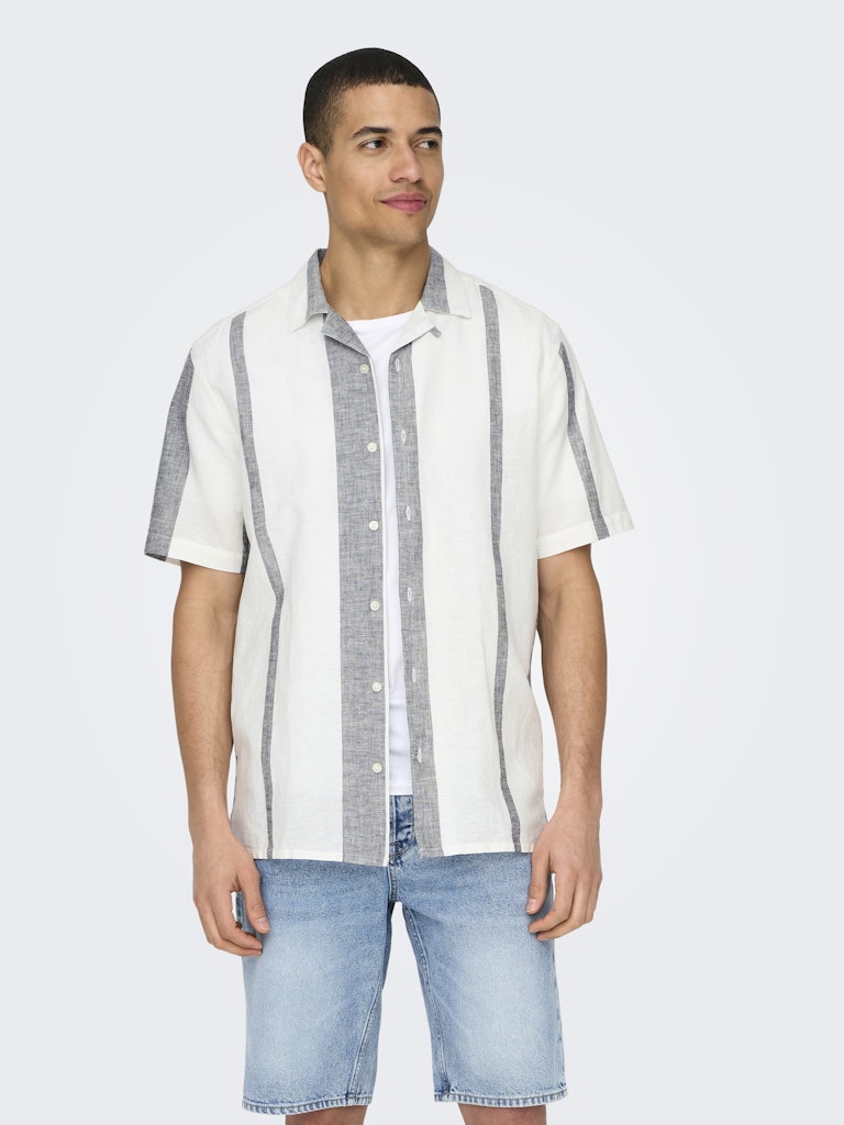 ONSCAIDEN LIFE STRIPE RESORT LINENBLEND - Cloud Dancer/Navy