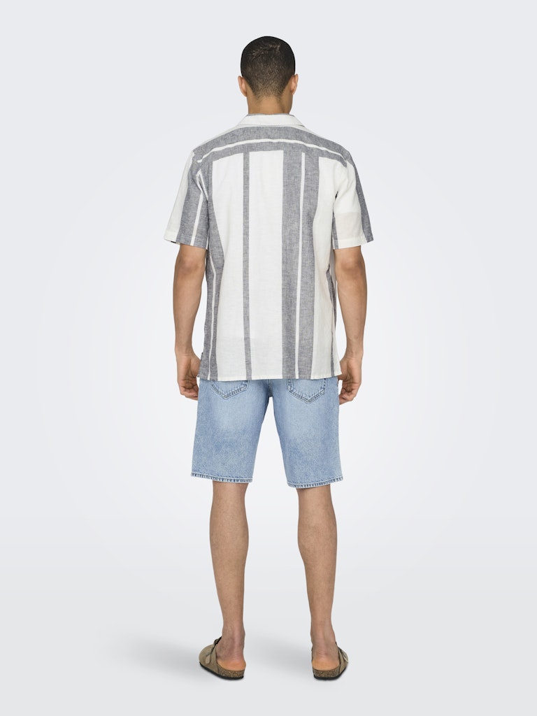 ONSCAIDEN LIFE STRIPE RESORT LINENBLEND - Cloud Dancer/Navy