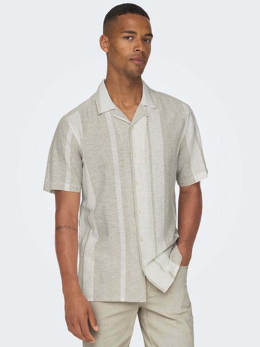 ONSCAIDEN LIFE STRIPE RESORT LINENBLEND - Vintage Khaki/Cloud Dancer