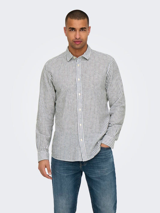 ONSCAIDEN LIFE LS STRIPE LINEN 660 - Dark Navy
