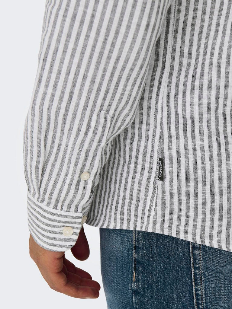 ONSCAIDEN LIFE LS STRIPE LINEN 660 - Dark Navy