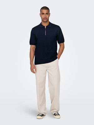 ONSWYLER LIFE REG 14 SS ZIP POLO KNIT - Dark Navy
