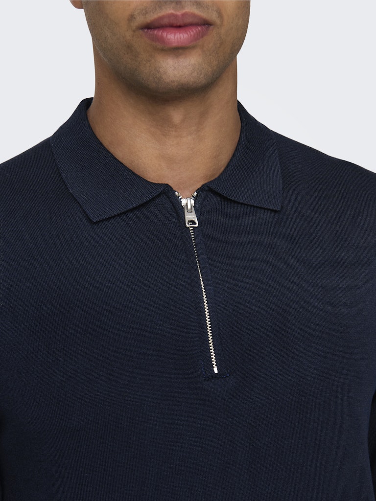 ONSWYLER LIFE REG 14 SS ZIP POLO KNIT - Dark Navy