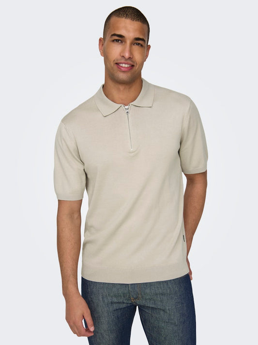 ONSWYLER LIFE REG 14 SS ZIP POLO KNIT - Silver Lining
