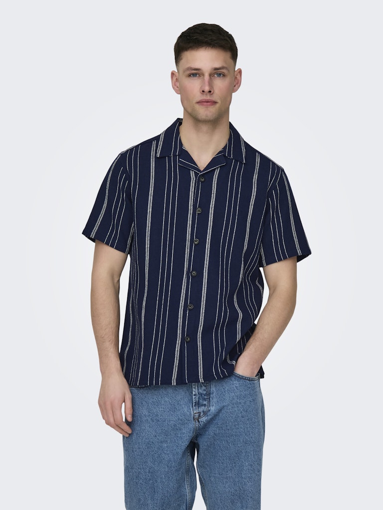 ONSTREV LIFE REG STRIPE SS SHIRT - Dark Navy