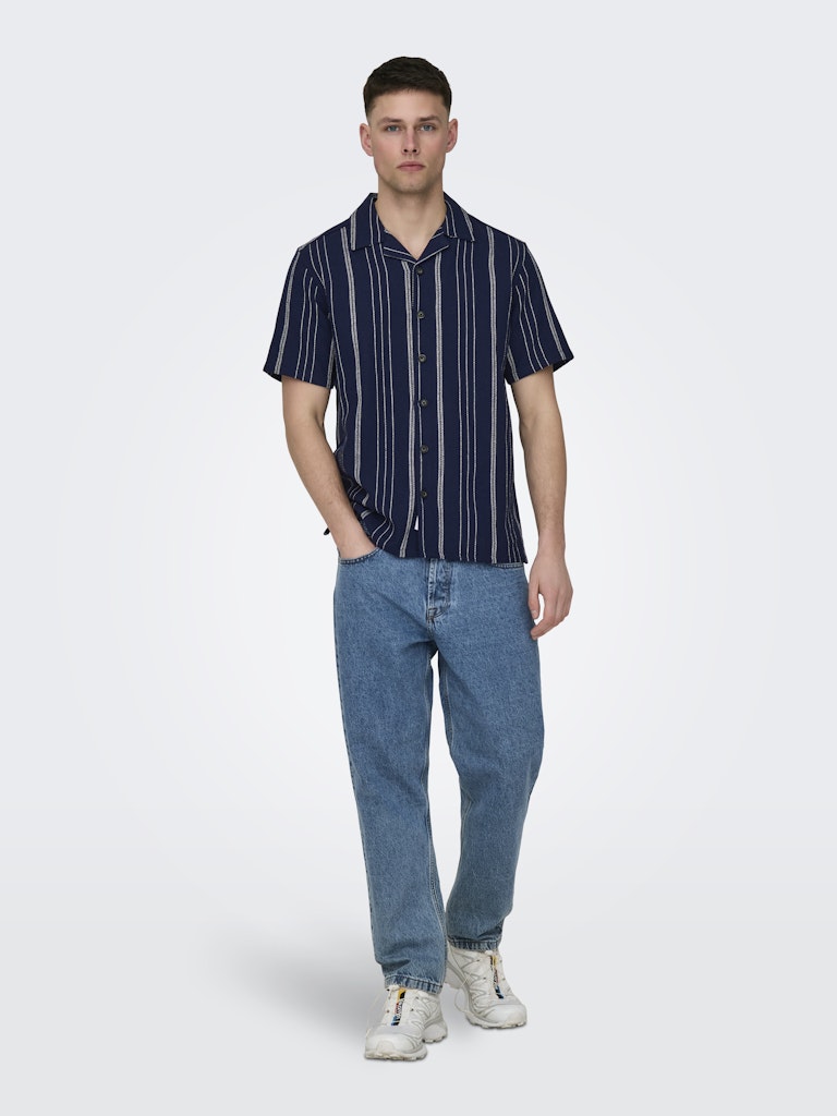 ONSTREV LIFE REG STRIPE SS SHIRT - Dark Navy
