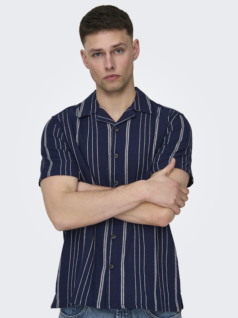 ONSTREV LIFE REG STRIPE SS SHIRT - Dark Navy