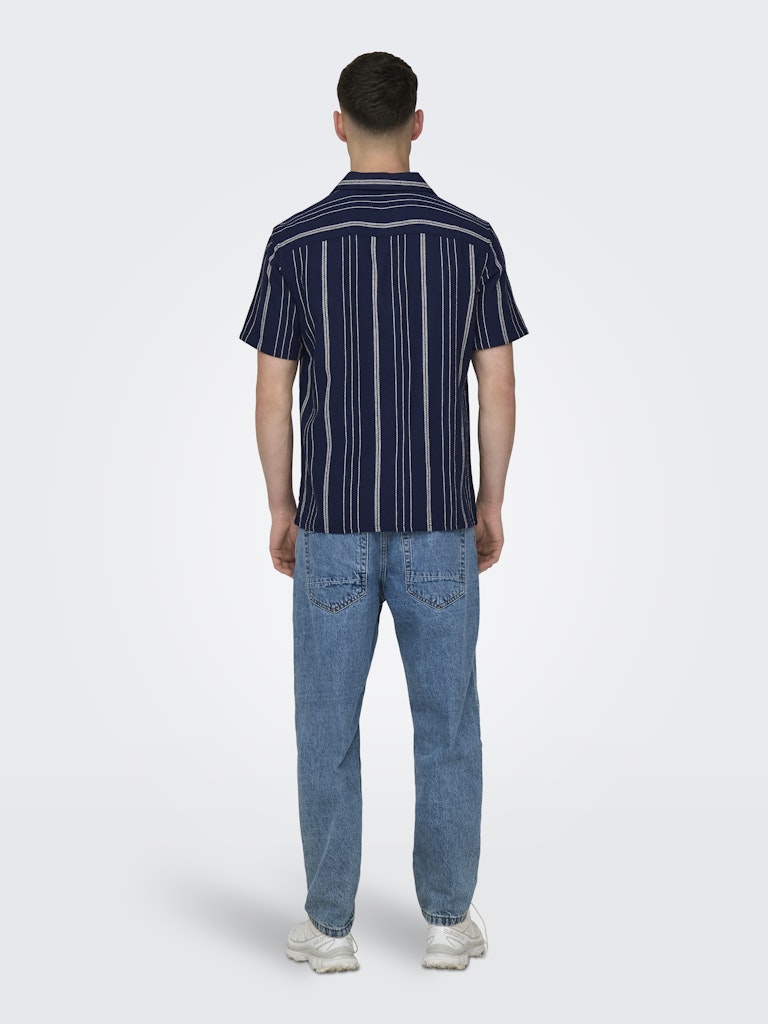 ONSTREV LIFE REG STRIPE SS SHIRT - Dark Navy