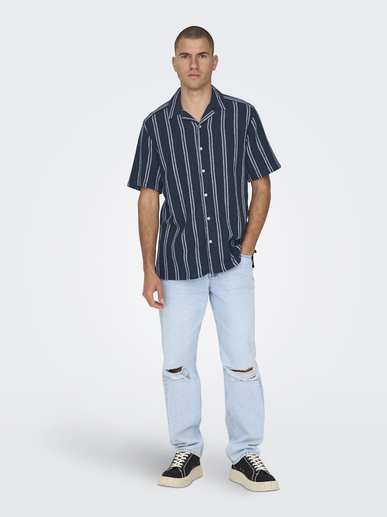 ONSTREV LIFE REG STRIPE SS SHIRT - Dark Navy