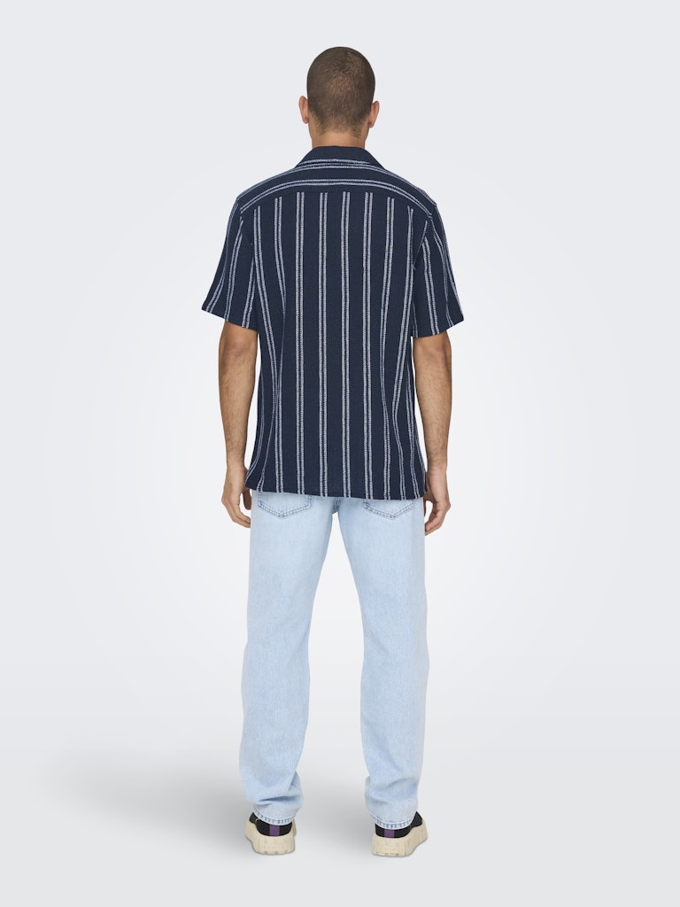 ONSTREV LIFE REG STRIPE SS SHIRT - Dark Navy