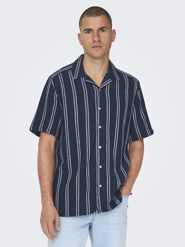 ONSTREV LIFE REG STRIPE SS SHIRT - Dark Navy