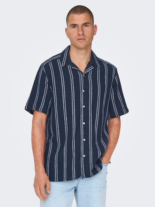 ONSTREV LIFE REG STRIPE SS SHIRT - Dark Navy