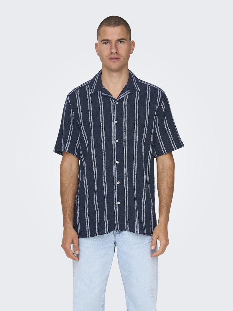 ONSTREV LIFE REG STRIPE SS SHIRT - Dark Navy