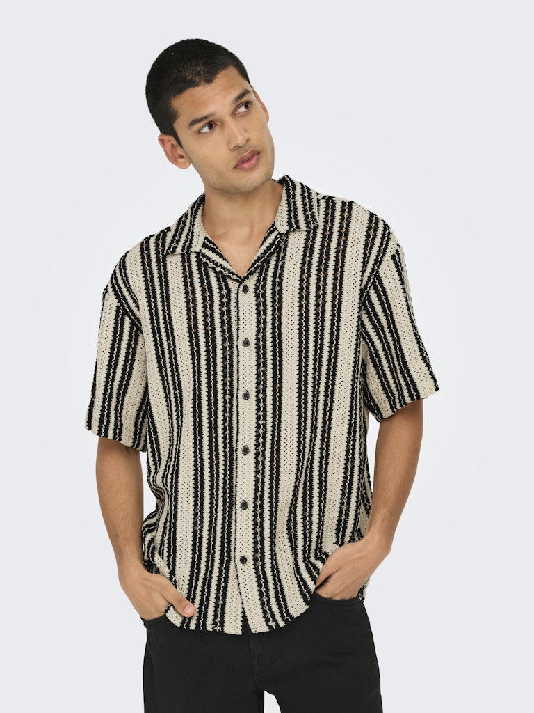 ONSDANI CROCHET SS SHIRT - Cloud Dancer/Black