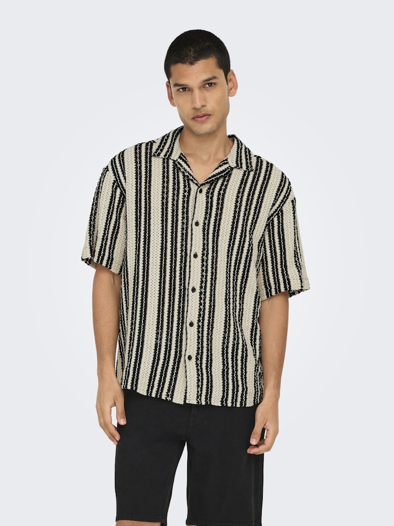 ONSDANI CROCHET SS SHIRT - Cloud Dancer/Black