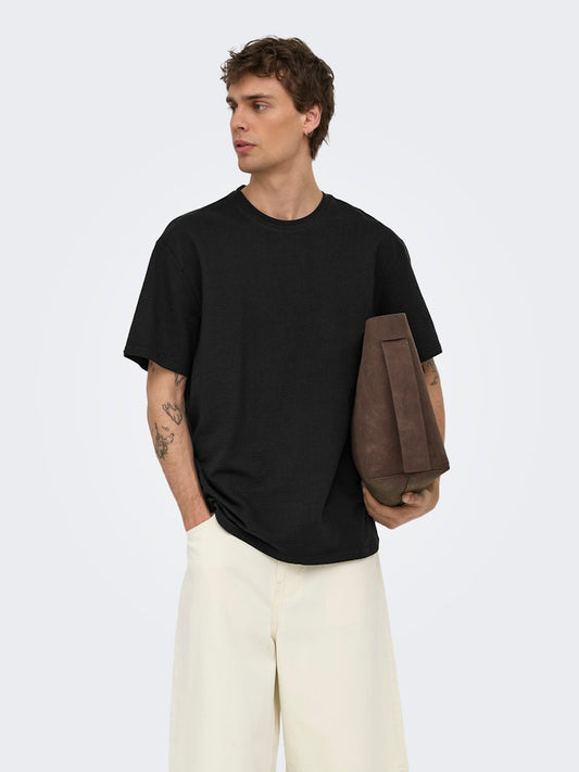 ONSKIAN LIFE REG SEERSUCKER SS TEE - Black
