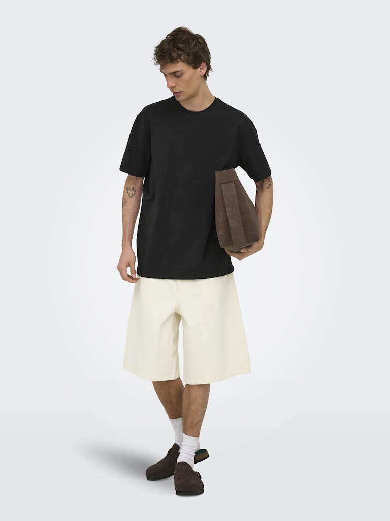 ONSKIAN LIFE REG SEERSUCKER SS TEE - Black