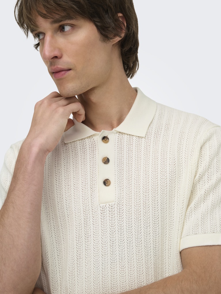 ONSMOON REG 12 SS POLO KNIT - Egret