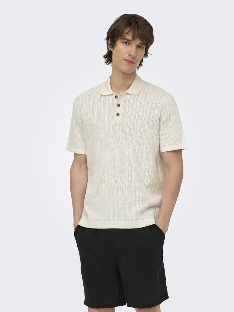 ONSMOON REG 12 SS POLO KNIT - Egret