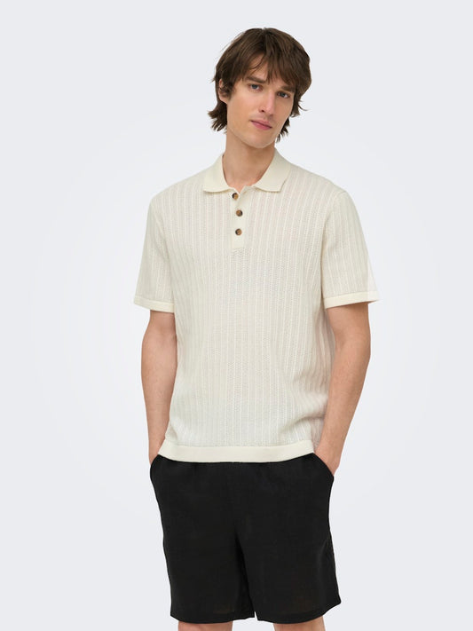ONSMOON REG 12 SS POLO KNIT - Egret