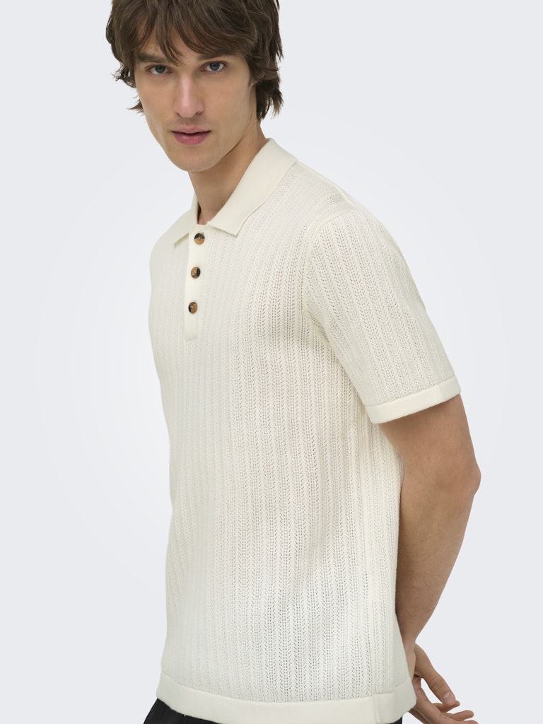 ONSMOON REG 12 SS POLO KNIT - Egret