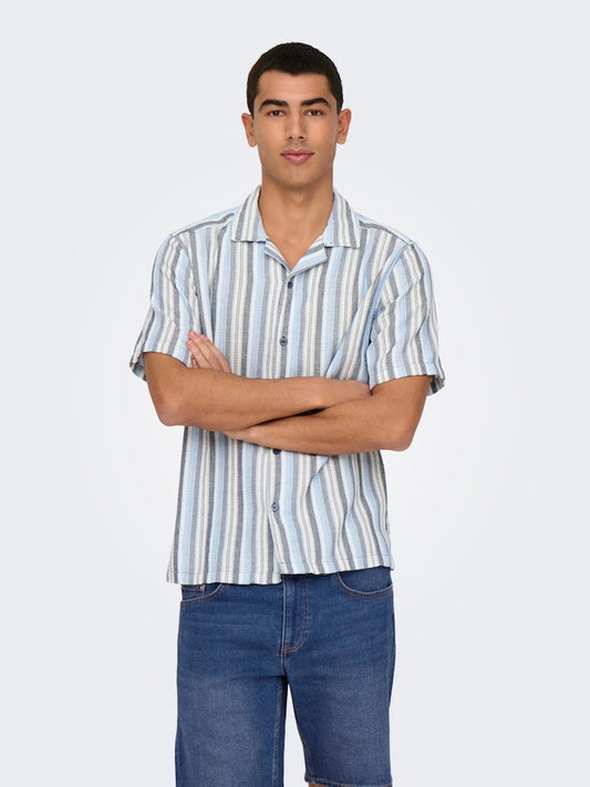 ONSTREV LIFE REG STRIPE SS SHIRT - Vintage Indigo