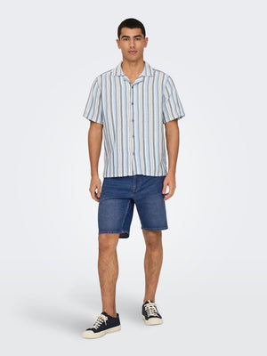 ONSTREV LIFE REG STRIPE SS SHIRT - Vintage Indigo