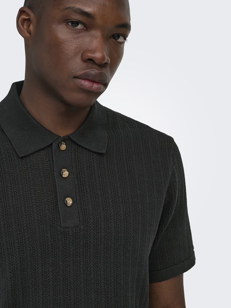ONSMOON REG 12 SS POLO KNIT - Black