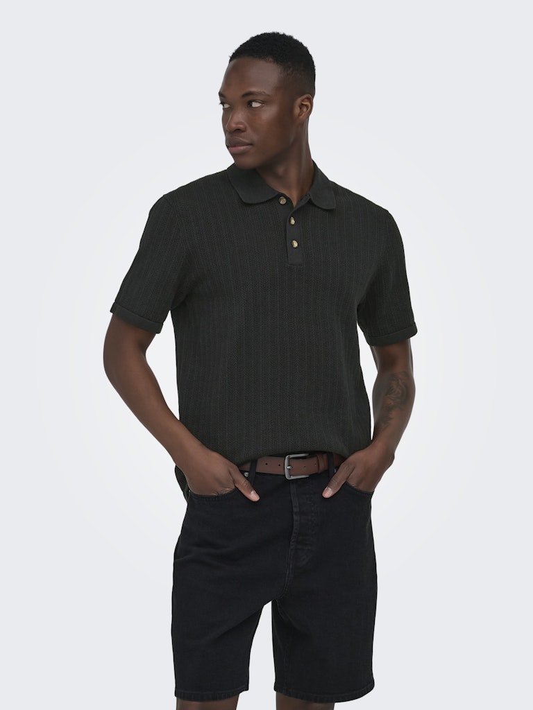 ONSMOON REG 12 SS POLO KNIT - Black