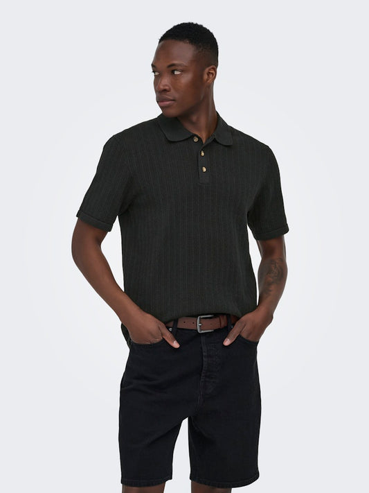 ONSMOON REG 12 SS POLO KNIT - Black