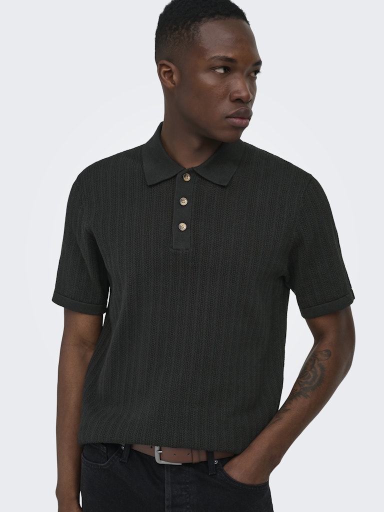 ONSMOON REG 12 SS POLO KNIT - Black