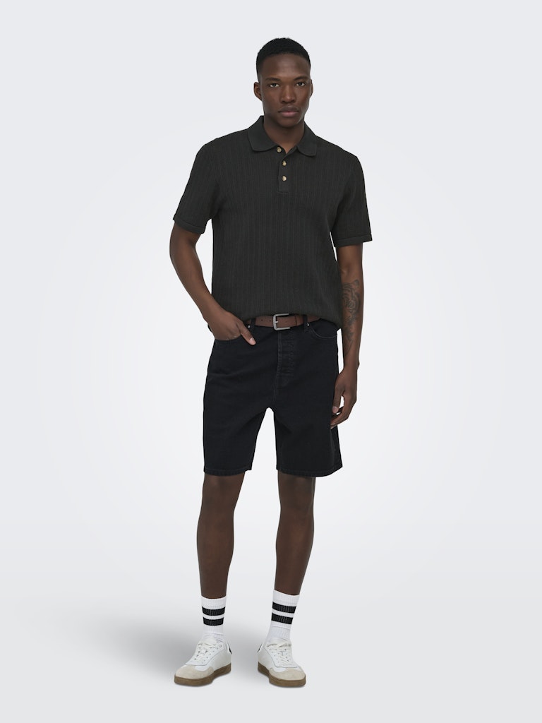 ONSMOON REG 12 SS POLO KNIT - Black