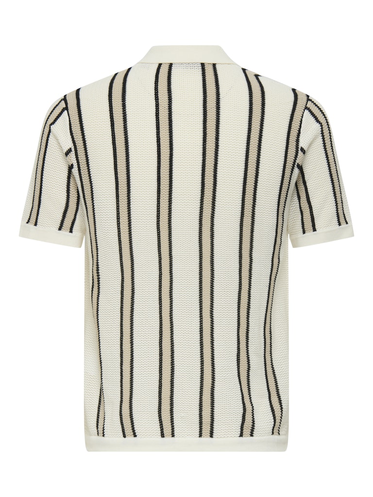 ONSGABRIEL REG SS SHIRT KNIT - Cloud Dancer/Black+Silver Lining Stripes