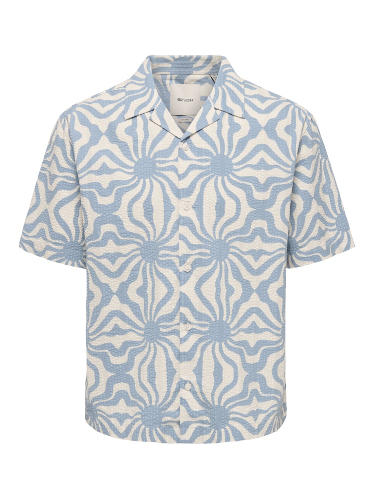 ONSCRUZ RLX SEERSUCKER RESORT SS SHIRT - Dusty Blue/AOP Antigue White