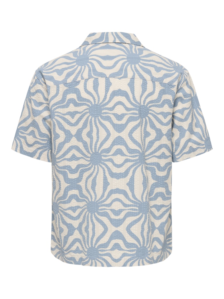 ONSCRUZ RLX SEERSUCKER RESORT SS SHIRT - Dusty Blue/AOP Antigue White