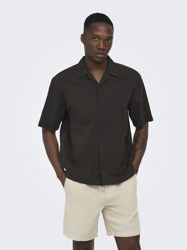 ONSCRUZ RLX SEERSUCKER RESORT SS SHIRT - Black Coffee