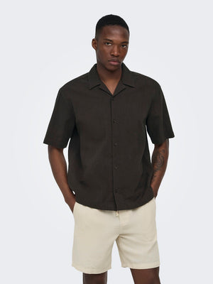 ONSCRUZ RLX SEERSUCKER RESORT SS SHIRT - Black Coffee