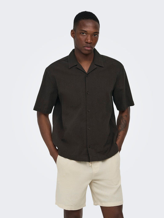 ONSCRUZ RLX SEERSUCKER RESORT SS SHIRT - Black Coffee