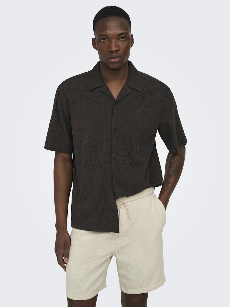 ONSCRUZ RLX SEERSUCKER RESORT SS SHIRT - Black Coffee