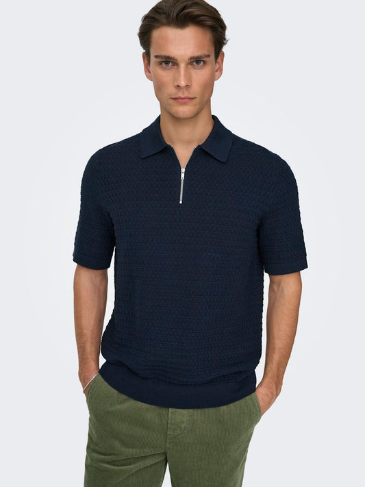 ONSMENU REG SS STRUCTURE POLO KNIT - Dark Sapphire