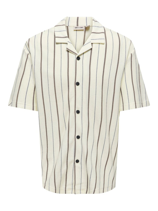 ONSNICO RLX SS STRIPE RESORT SHIRT - Egret/Stripes:Naval Academy Desert Taupe