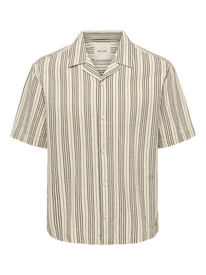 ONSCRUZ RLX SEERSUCKER RESORT SS SHIRT - Antique White/Black Coffee Stripes