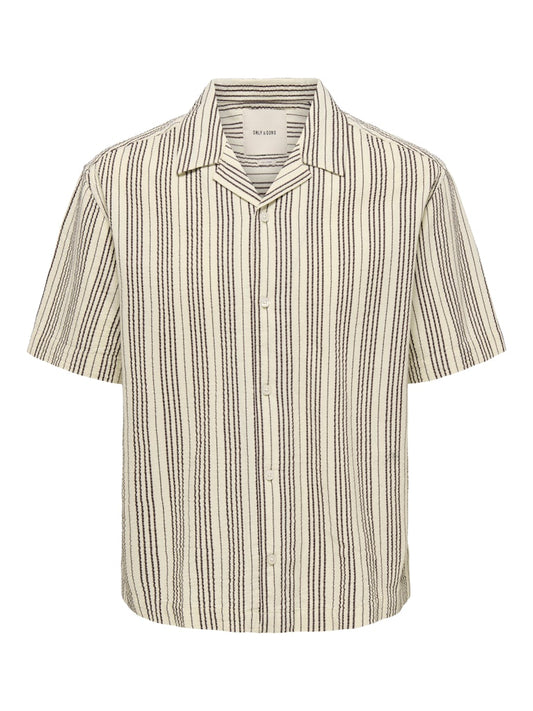 ONSCRUZ RLX SEERSUCKER RESORT SS SHIRT - Antique White/Black Coffee Stripes