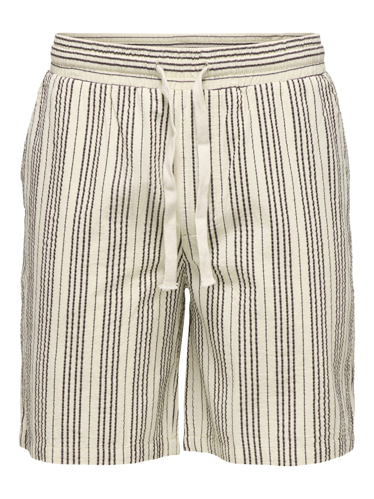 ONSCRUZ SEERSUCKER JOGGER SHORTS - Antique White/Black Coffee Stripes