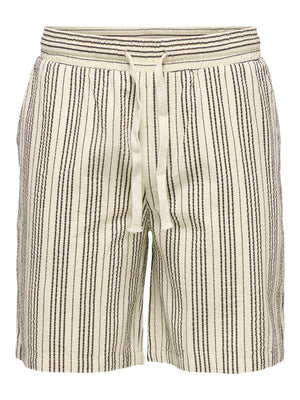 ONSCRUZ SEERSUCKER JOGGER SHORTS - Antique White/Black Coffee Stripes