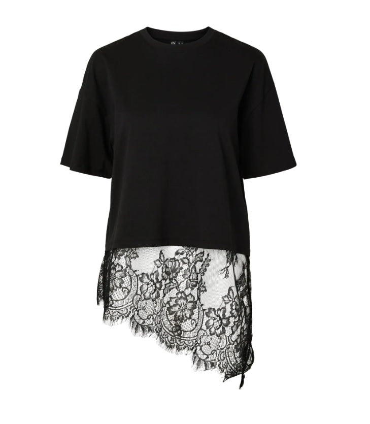 PCMAVE SS LACE T-SHIRT - Black