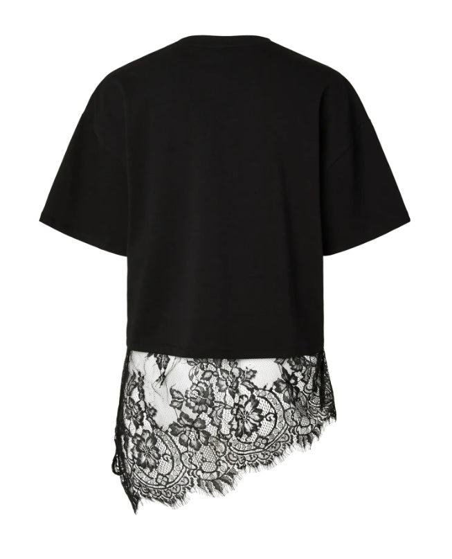 PCMAVE SS LACE T-SHIRT - Black