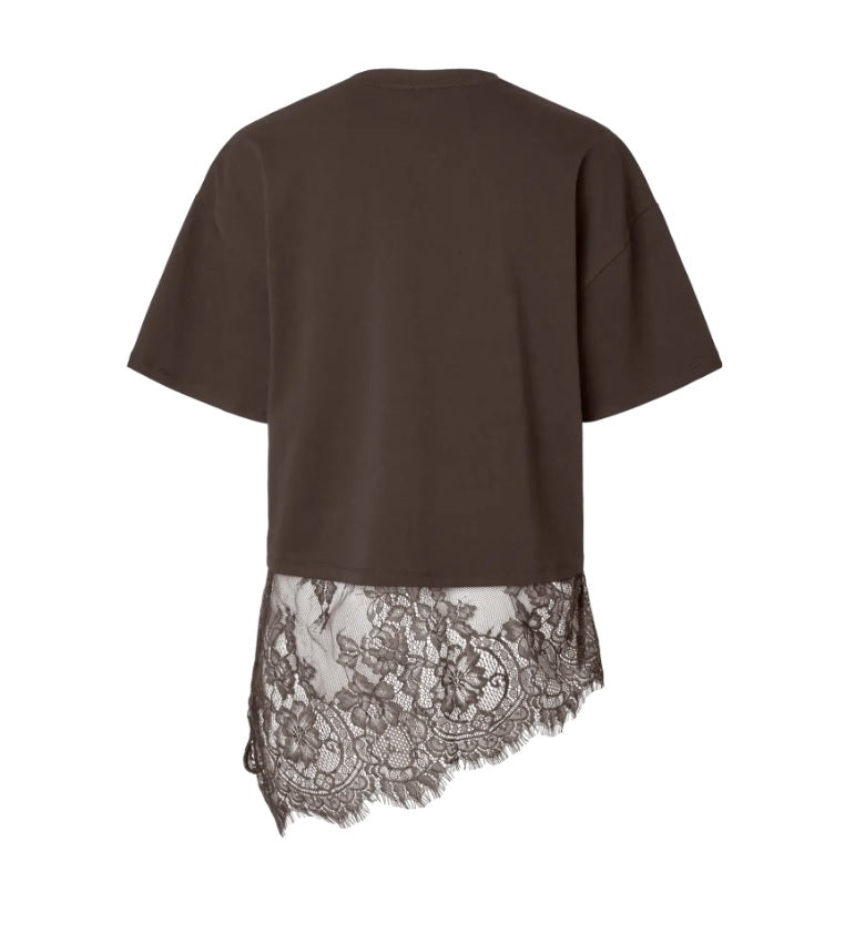 PCMAVE SS LACE T-SHIRT - Hot Fudge