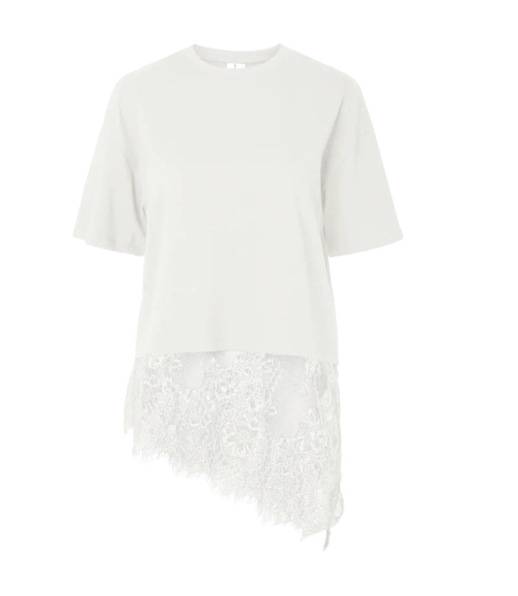 PCMAVE SS LACE T-SHIRT - Cloud Dancer