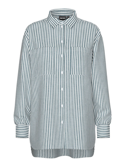 PCMELIA LS LOOSE SHIRT - Bright White/Castor Gray